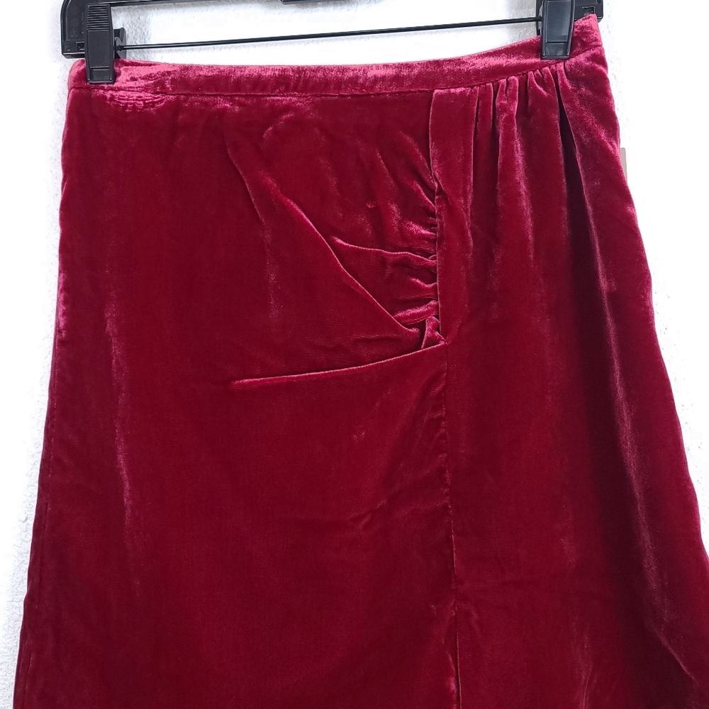ANTHROPOLOGIE Montie Velvet Ruched Skirt Raspberry NEW - Picture 9 of 12